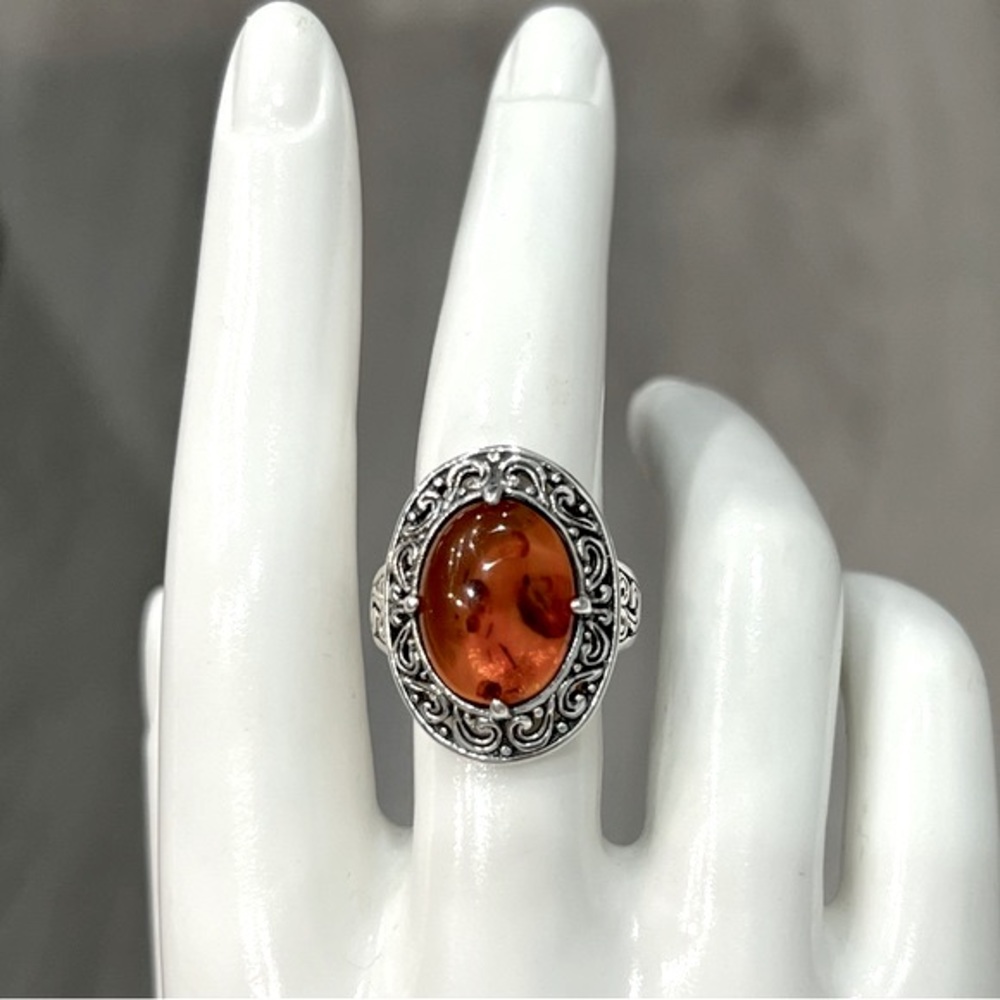 Baltic Amber Sterling Silver Openwork Ring - image 2